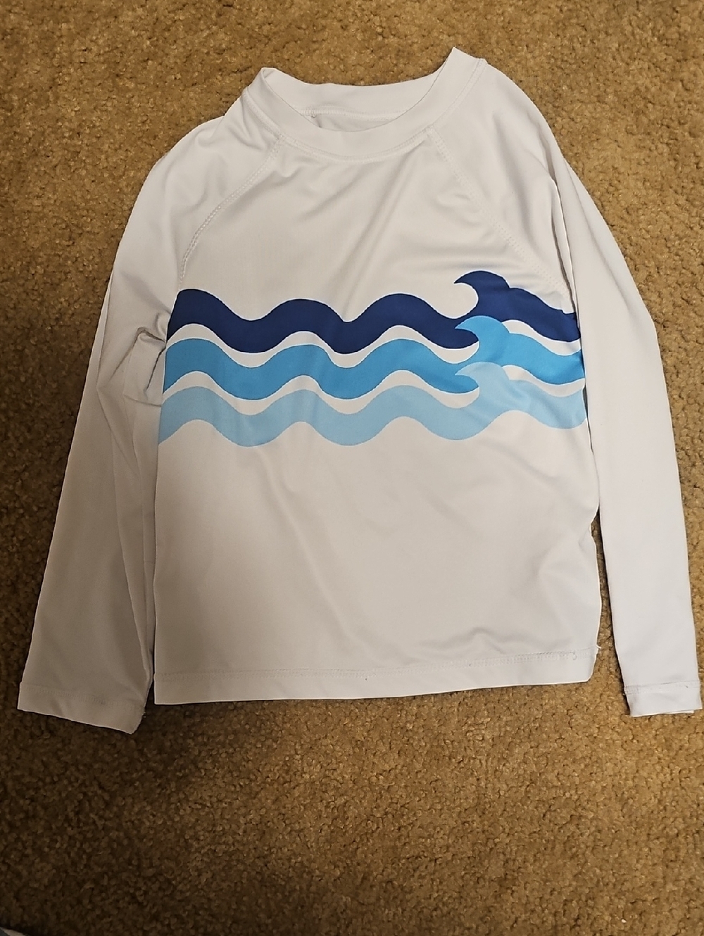 wonder nation White Long-Sleeve Swim Rash Guard with Blue Wave Design